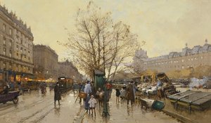 Havne i Paris; Les Quais i Paris av Eugene Galien Laloue