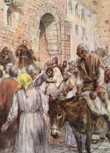 St Francis forkynner i Bologna (farge litho)