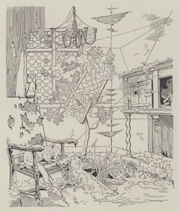 Scene fra La Dame de Gai-Fredon, av Quatrelles (Ernest L'Epine) (litho) av Eugene (after) Courboin