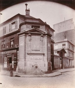 Fontaine des Haudriettes, hjørnet av rue des Archives og rue des Haudriettes, 3. arrondissement, Paris (s/hv-bilde) av Eugène Atget