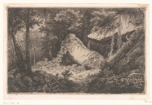 Begroeide rotsen i en bos De hvite steinene Suite med 8 etsninger gravert på naturen nær Dampierre av Eug. Bléry (serietittel) av Eugene Bléry