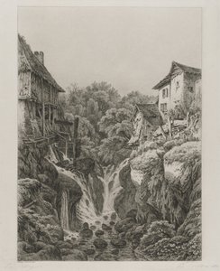 Møllen og fossen i Grésy nær Aix-les-Bains av Eugene Bléry