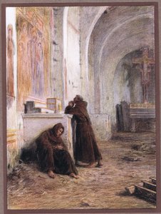 Friar Giles og hans følgesvenn besvimer av sult i en øde kirke, 1919 av Eugene Burnand