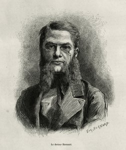 Portrett av Dr Harmand, gravering av Eugene Burnand, for å illustrere historien om Laos og de ville populasjonene i Indokina av Dr Harmand, i 1877, publisert i tour du monde, under ledelse av Edouard Charton av Eugene Burnand