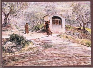 St Francis får Friar Masseo til å snu mange ganger for å finne veien han skulle gå, 1919 av Eugene Burnand