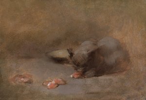 Chat Mangeant (Olje på lerret lagt på bord) av Eugène Carrière