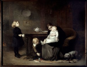 Det syke barnet En enkemor som kysser sin syke baby. Maleri av Eugene Carriere (1849-1906) 1885 Søn. 2x2,46 m Paris, musee d