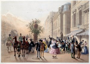 Boulevard des Italians, Cafe Tortoni i Paris på 1800-tallet Gravering av Eugene Guerard