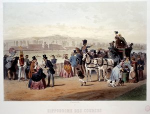 Utsikt over veddeløpsbanen ved Bois de Boulogne Lithograph av Eugene Guerard (1821-1866) 1800-tallet. Paris, Musee Carnavalet av Eugene Charles Francois Guerard