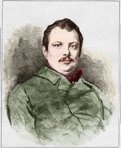 Portrett av Honore Balzac i 1830 (1799 - 1850), fransk forfatter. Gravering av Eugene Chiquet. av Eugene Chiquet