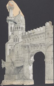 Design for et scenesett på Opéra, Paris, 1830-90. av Eugene Ciceri