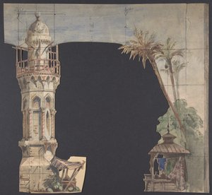 Design for et scenesett på Opéra, Paris, 1830-90. av Eugene Ciceri