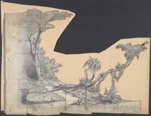 Design for et scenesett på Opéra, Paris, 1830-90. av Eugene Ciceri