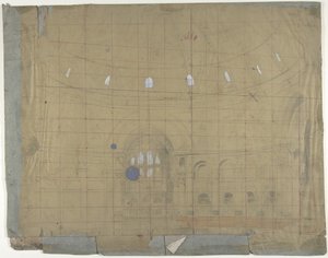 Design for et scenesett ved Opéra, Paris: Kirkens interiør, 1830-90. av Eugene Ciceri
