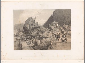 Reisende på passet til Tête Noire mellom Martigny og Chamonix Passage de la Tête Noire (tittel på objekt) Utsikt i Sveits og Savoy (serietittel) La Suisse et la Savoie (serietittel på objekt) av Eugene Ciceri