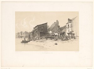 Elvekant med hus og vannmølle Pittoreske landskap (serietittel) Croquis pittoresques (serietittel på objekt) av Eugene Ciceri