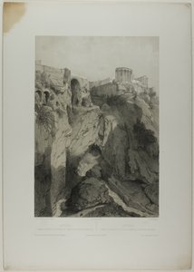 Tivoli: The Temples of Vesta and the Sibyl, and Ruins of the Grotto of Neptun, plate nitten fra Italie Monumentale et Pittoresque av Eugene Ciceri