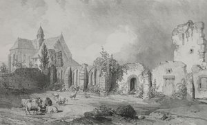 Pittoreske og romantiske reiser i det gamle Frankrike. Brittany: Abbey of Relec. av Eugene Ciceri