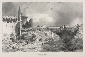 Pittoreske og romantiske reiser i det gamle Frankrike. Bretagne: Chateau de Susinio av Eugene Ciceri