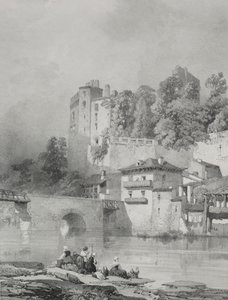 Pittoreske og romantiske reiser i det gamle Frankrike. Bretagne: Chateau de Clisson. av Eugene Ciceri