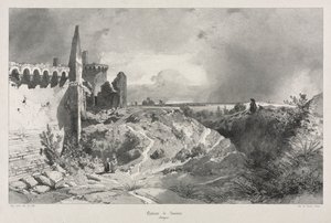 Pittoreske og romantiske reiser i det gamle Frankrike. Bretagne: Chateau de Susinio. av Eugene Ciceri