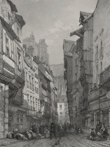 Pittoreske og romantiske reiser i det gamle Frankrike. Bretagne: Den gamle hovedgaten i Nantes av Eugene Ciceri