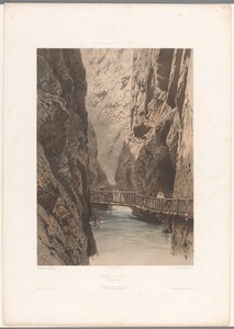 Turgåere på en bro gjennom Trientschlucht Gorge de Trient (tittel på objekt) Severdigheter i Sveits, Savoy og Tyrol (serietittel) La Suisse, la Savoie et le Tyrol (serietittel på objekt)