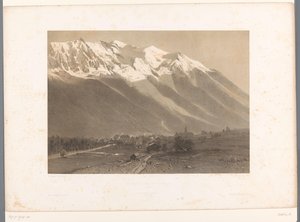 Utsikt over Chamonix ved foten av Mont Blanc Le Mont Blanc et Chamonix (tittel på objekt) La Suisse et la Savoie (serietittel) Ansikter i Sveits og Savoy (serietittel på objekt) av Eugene Ciceri