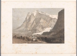 Utsikt over Grindelwald Grindelwald (tittel på objekt) Severdigheter i Sveits, Savoy og Tyrol (serietittel) La Suisse, la Savoie et le Tyrol (serietittel på objekt) av Eugene Ciceri
