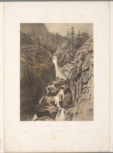 Zicht op de Bérard-waterval Generell utsikt over Cascade de Bérard (tittel på objekt) Gezichten i Sveits, Savoy in Tirol (serietittel) Sveits, Savoy og Tyrol (serietittel på objekt) av Eugene Ciceri