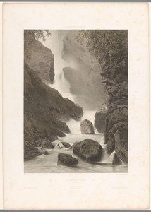 Utsikt over Chède-fossen Cascade de Chède (tittel på objekt) La Suisse et la Savoie (serietittel) Ansikter i Sveits og Savoy (serietittel på objekt) av Eugene Ciceri