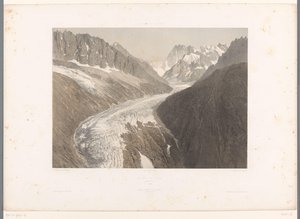 Utsikt over Mer-de-Glace-breen i Chamonix La Mer de Glace, Chamonix (tittel på objekt) Ansikter i Sveits og Savoy (serietittel) La Suisse et la Savoie (serietittel på objekt) av Eugene Ciceri