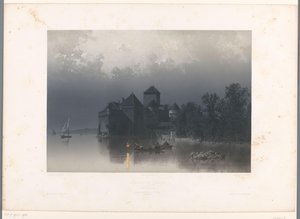 Utsikt over Chillon-slottet ved Genfersjøen Château de Chillon (tittel på objekt) Ansikter i Sveits og Savoy (serietittel) La Suisse et la Savoie (serietittel på objekt) av Eugene Ciceri
