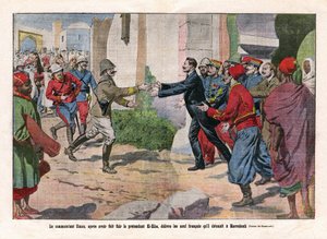 Hendelser i Marokko, overtatt fra Marrakech av troppene til Hubert (Louis-Hubert-Gonzalve) Lyautey (1854-1934) og Charles Mangin (1866-1925). Kommandør Simon, etter å ha flyktet fra pretendenten El-Hiba (El Hiba) (Ahmed al-Hiba (Al Hiba), løslatt de ni av Eugene Damblans