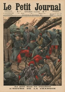 Glad fest i skyttergravene, Song Time, forsideillustrasjon fra 'Le Petit Journal', bilagsillustre, 6. desember 1914 av Eugene Damblans