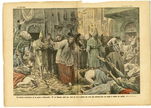 Illustrasjon av Eugene Damblans (1865-1945) i Le Pelerin, 31/10/20 - Andre hundreårsjubileum for pesten i Marseille - Medisinsk, Religion Tro, Marseille, pest, katolsk katolisisme - prosesjon av Eugene Damblans