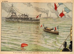 Presidentens standard, Cherbourg havn, dobbeltsideoppslag i "Le Pelerin" 2. august 1925 (litografi av Eugene Damblans