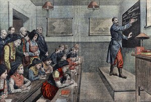 Den første klassen i fransk i Alsace erobres. Illustrasjon av Damblans. I "Le Pelerin"" fra 1914. av Eugene Damblans