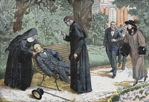 Theophile Delcassé (1852-1923), en fransk politiker døde av en emboli i hagen til eveche i Nice i 1923. Tegning av Damblans. av Eugene Damblans