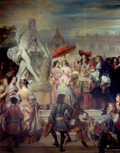 Pierre Puget (1620-1694) presenterer sin statue Milon av Crotone til Ludvig XIV (1638-1715) i hagen til slottet i Versailles. Maleri av Eugene Deveria (1808-1865)