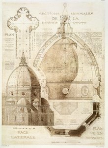 Plan, snitt og høyde av katedralen i Firenze, fra 