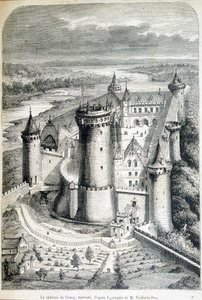 Le chateau de Coucy, restaurert - gravering fra skissen//av Eugene Viollet-le-Duc (Viollet le Duc) (1814-1879) - "" Le Monde illustrious""" av 8/05/1858. av Eugene Emmanuel (after) Viollet le Duc