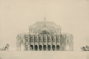 Frankrike, Paris, Design innsendt av Viollet le Duc i konkurranse om bygging av nytt operahus i Paris av Eugene Emmanuel Viollet le Duc