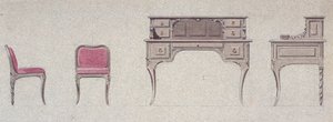 Lav rygg stol og skrivebord for Golden Room av Eugene Emmanuel Viollet le Duc