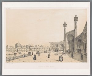 Inngangen til Jameh-moskeen i Isfahan Entrance de la grande moskeen Ispahan (tittel på objekt) Persiske landskap (serietittel) Perse modern (serietittel) av Eugene Flandin