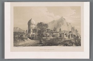 Utsikt over Imamzadeh Komijan i Irak-i Ajam Imâm Zadeh à Koumichâh (Iraq Adjemi) (tittel på objekt) Persiske landskap (serietittel) Perse modern (serietittel) av Eugene Flandin