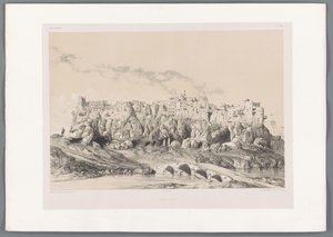 Utsikt over slottet til Izadkhvast Yezd-i-Kast (tittel på objekt) Persiske landskap (serietittel) Perse modern (serietittel) av Eugene Flandin