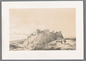 Utsikt over slottet til Izadkhvast Yezd-i-Kast (tittel på objekt) Persiske landskap (serietittel) Perse modern (serietittel) av Eugene Flandin
