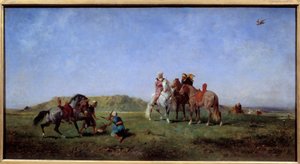 Falkejakt i Algerie Maleri av Eugene Fromentin (1820-1876) 1800-tallet Søn. 0,45x0,85 m