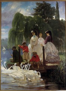 Le repas des swans Maleri av Eugene Giraud (1806-1881) 1865 Paris, dekorativ kunst - svaner eller matende svaner. Maleri av Eugene Giraud (1806-1881) 1865. Arts Decoratifs Museum, Paris
